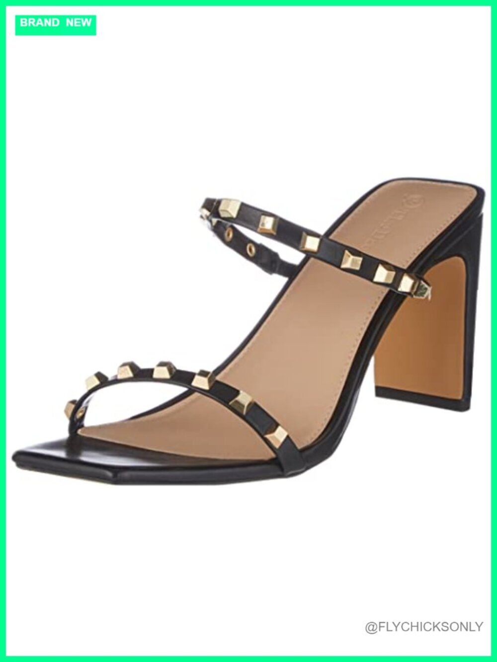 High Heeled Two Strap Sandal Square Toe Block Heel Formal